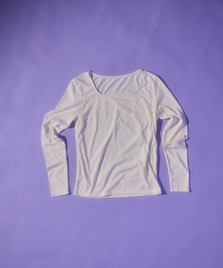 Lace panel square neck top (Ivory)