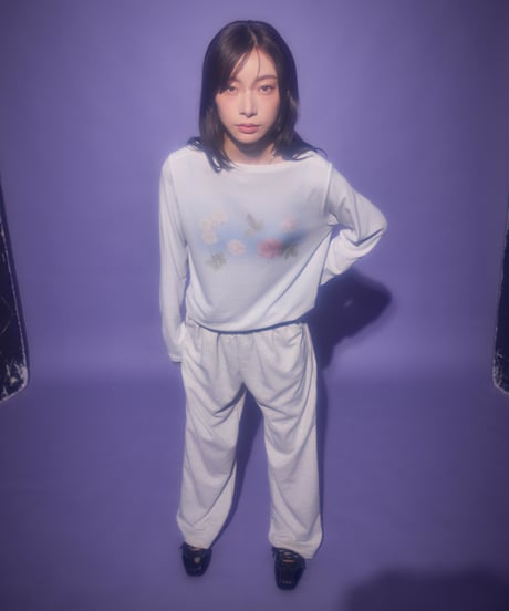 Dreamy watercolor flower knit top（White）