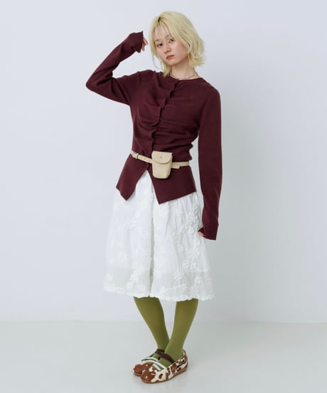 Front gather button cardigan (Burgundy)