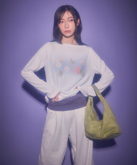 Border foldover wide sweat pants