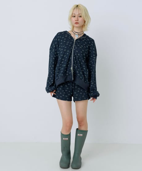 Floral print waffle shorts (Navy)