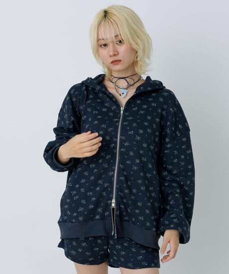 Floral print waffle shorts (Navy)