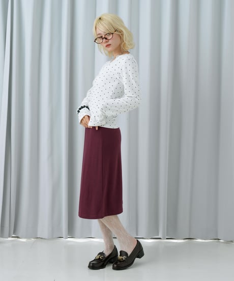 Lace trim midi skirt(Burgundy)