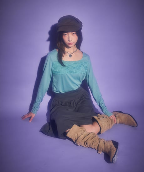 Lace panel square neck top (Mint)