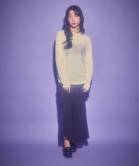 Dreamy watercolor flower knit top（Yellow）