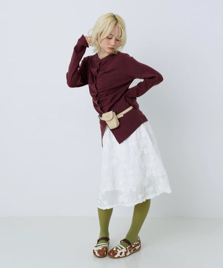 Front gather button cardigan (Burgundy)