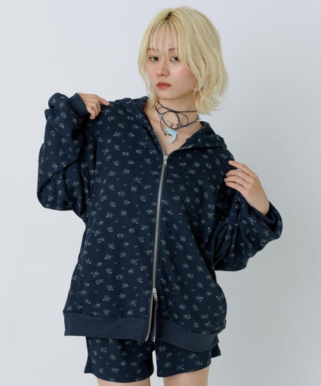 Floral print waffle shorts (Navy)