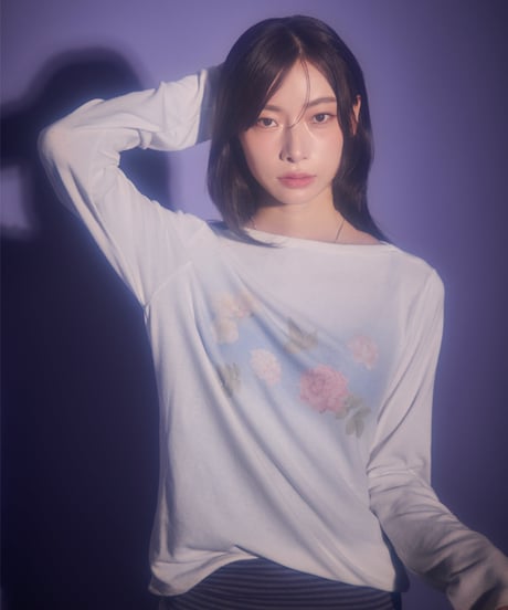 Dreamy watercolor flower knit top（White）