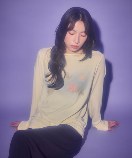 Dreamy watercolor flower knit top（Yellow）