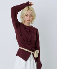 Front gather button cardigan (Burgundy)