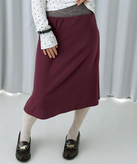 Lace trim midi skirt(Burgundy)