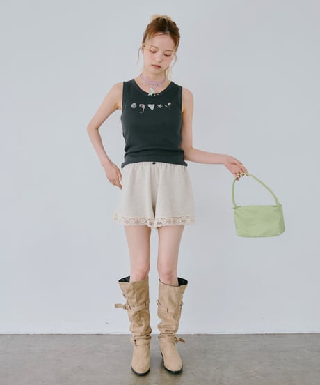 Shell Print Rib Tank Top（Black）