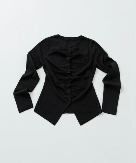 Front gather button cardigan (Black)
