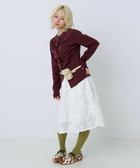 Front gather button cardigan (Burgundy)