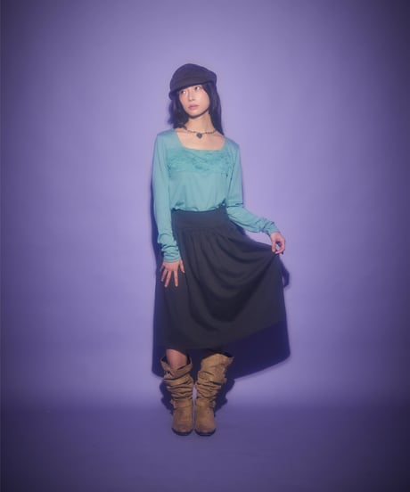Lace panel square neck top (Mint)