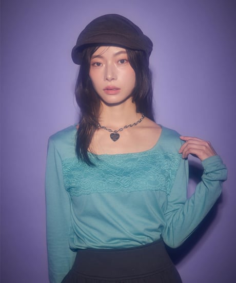 Lace panel square neck top (Mint)