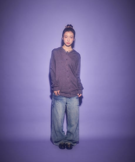 Loose fit button cardigan (Purple)