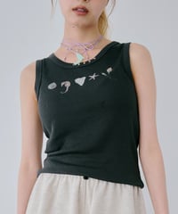Shell Print Rib Tank Top（Black）