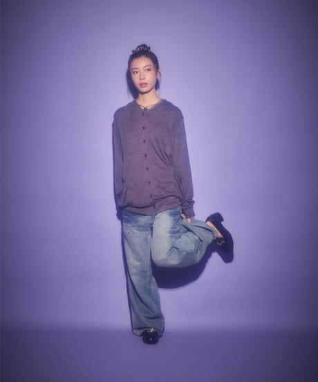 Loose fit button cardigan (Purple)