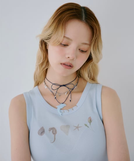 Shell Print Rib Tank Top（Blue）