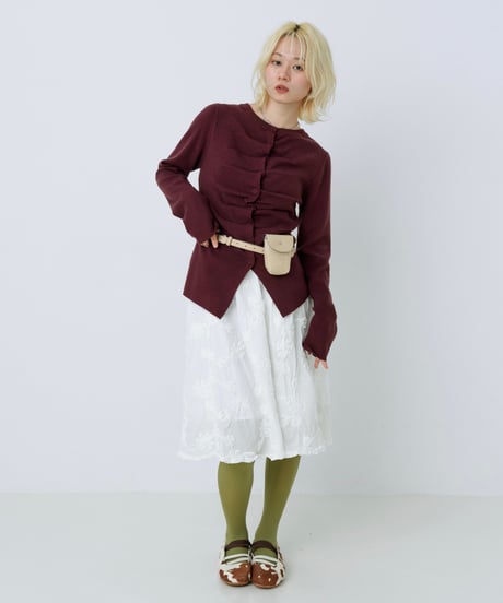 Front gather button cardigan (Burgundy)