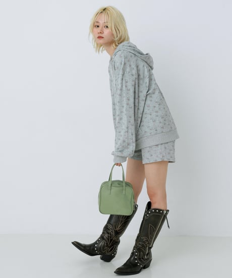 Floral print zip-up hoodie(Gray)