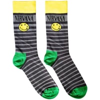 【公式新品】NIRVANA - HAPPY FACE & LOGO STRIPES GREY ANKLE SOCKS (UK SIZE 6-11) ニルヴァーナ グッズ