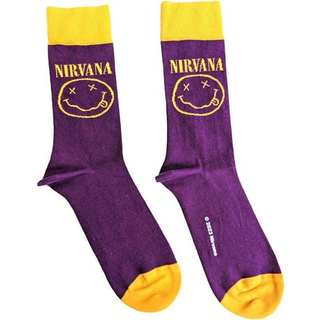 【公式新品】NIRVANA - YELLOW HAPPY FACE PURPLE ANKLE SOCKS (UK SIZE 7-11) ニルヴァーナ グッズ