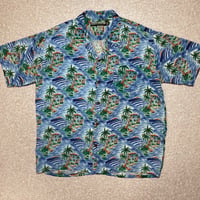 「Ocean Current(オーシャンカレント)」ヤシの木 カヤック 波 ブルー アロハシャツ 開襟シャツ [2105005]