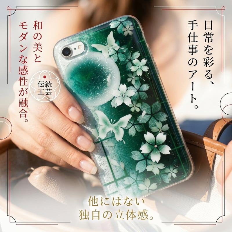 全機種対応】職人の手作り！和柄スマホケース「雨」名入れ 送料無料