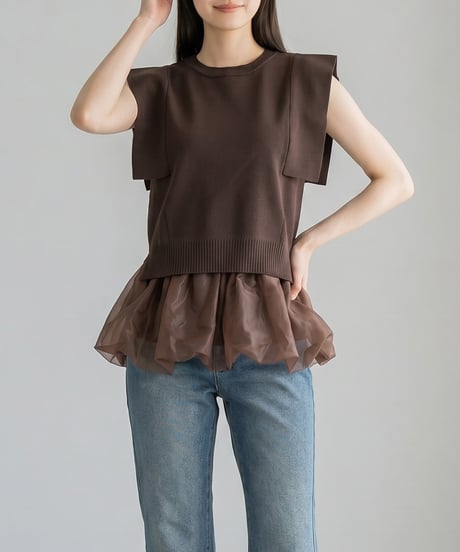【WEB限定】チュールレイヤードニットトップス