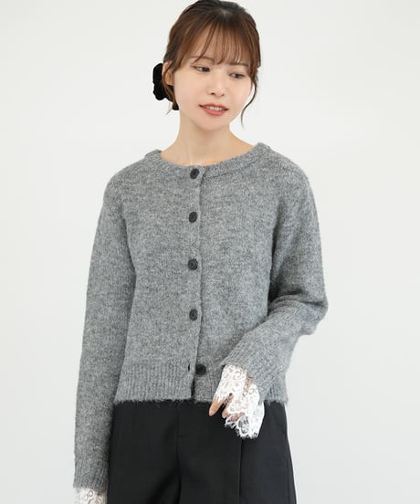 袖レースニットカーディガン
