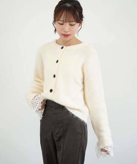 袖レースニットカーディガン