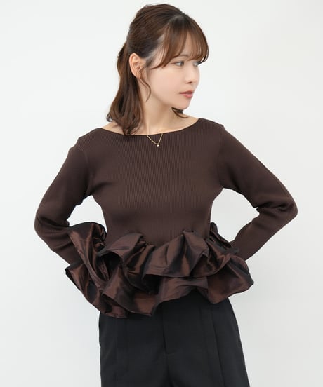 シャイニーフリルニットトップス