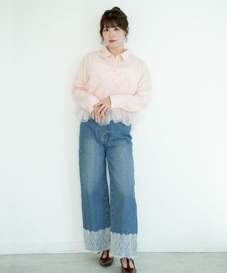 レースヘムワイドデニムパンツ