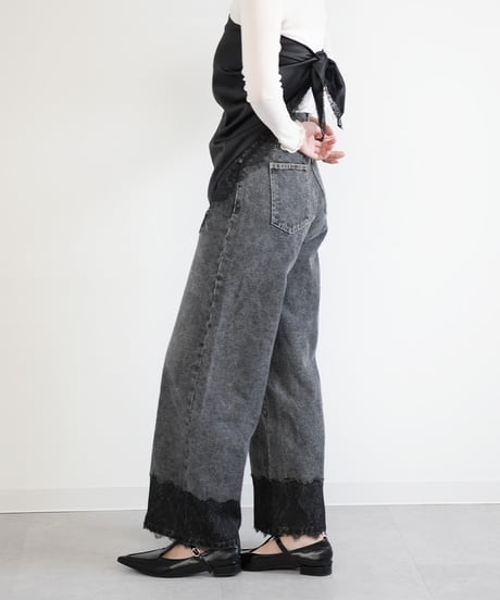 レースヘムワイドデニムパンツ