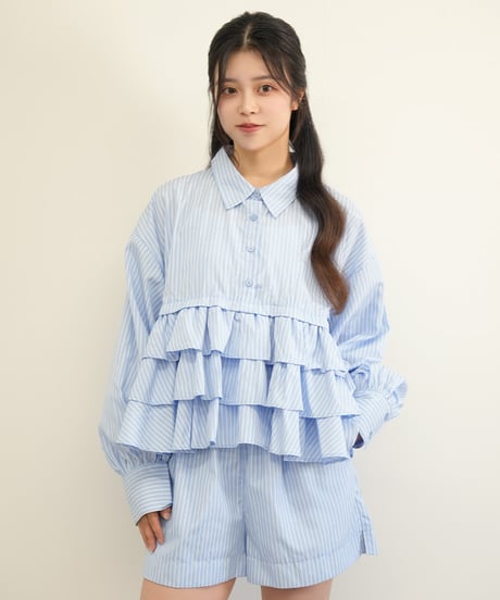 フリルストライプシャツ