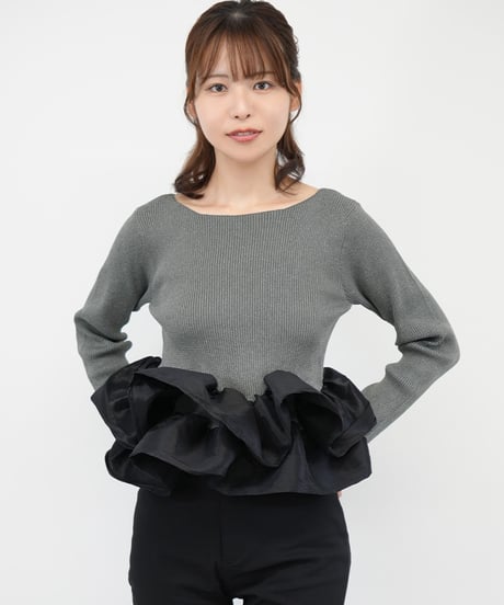 シャイニーフリルニットトップス