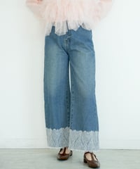 レースヘムワイドデニムパンツ