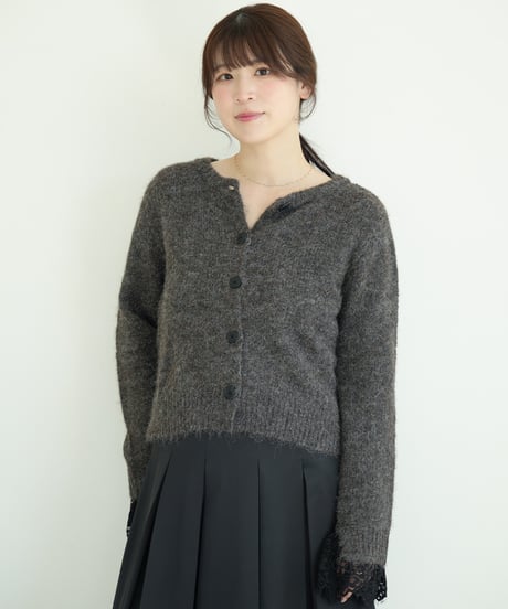 袖レースニットカーディガン