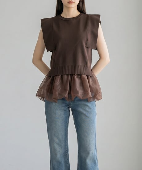 【WEB限定】チュールレイヤードニットトップス