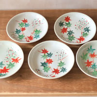京焼　紅葉文様　赤絵　銘々皿　　大正時代　o-82