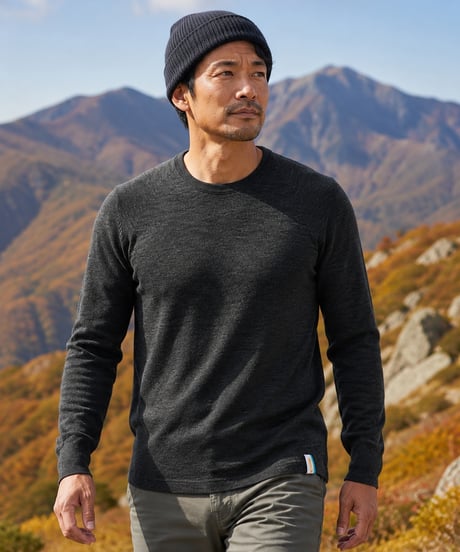 10月初旬発送予定　日本製　超ハイゲージカシミヤ100％ニットＴ長袖 elalto HIKE（エルアルトハイク）CHARCOAL GREY