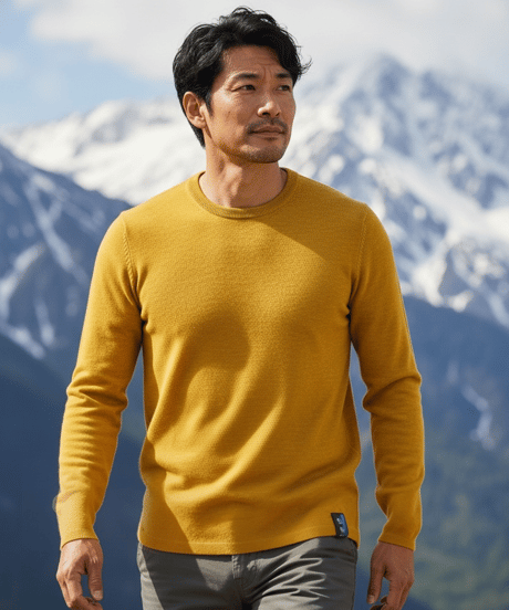 10/初旬発送予定　日本製　メリノウール100％ 超薄手 梨地ストレッチプルオーバー elalto HIKE（エルアルトハイク）YAMABUKI