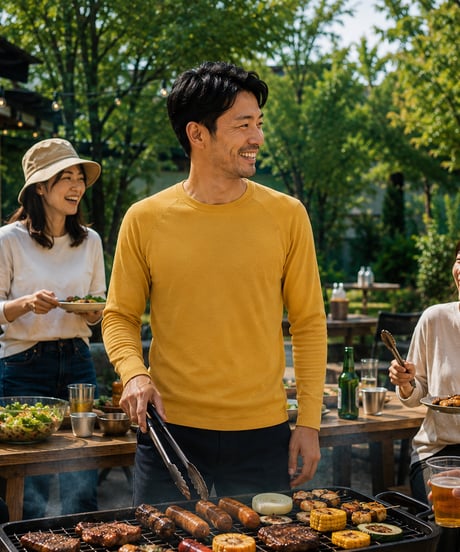 日本製　メリノウール100％ ショルダーガードニットＴ長袖 elalto HIKE（エルアルトハイク）YAMABUKI