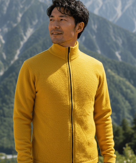 10/初旬発送予定　日本製　メリノウール100％ 超薄手 梨地ストレッチ ZIP UP elalto HIKE（エルアルトハイク）YAMABUKI