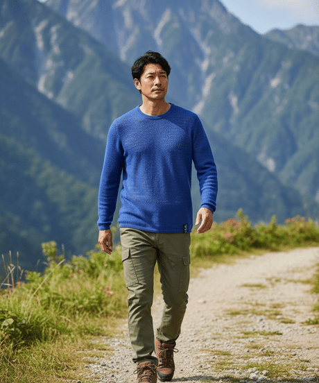 10/初旬発送予定　日本製　メリノウール100％ 超薄手 梨地ストレッチプルオーバー elalto HIKE（エルアルトハイク）DARK SKY