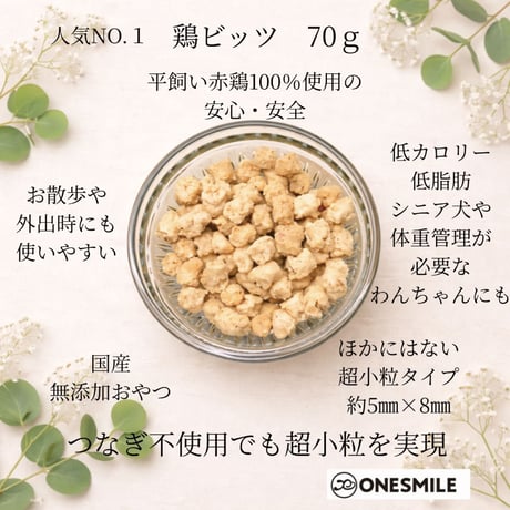 鶏肉ビッツ 70g 無添加 犬用おやつ 【ONESMILE】