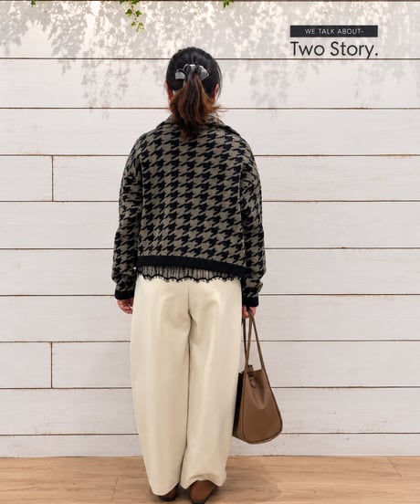 【Margaux Vintage】千鳥柄ニットZIPカーディガン【MG KN-26134-A】