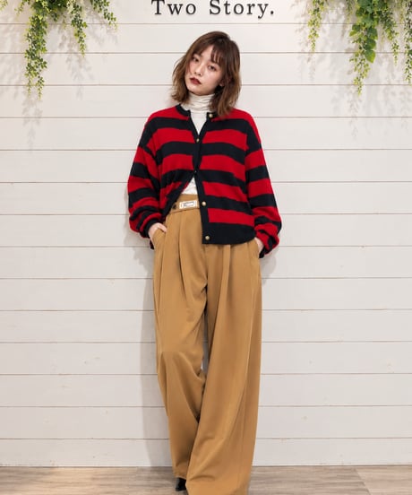 【Margaux Vintage】異素材ボーダークルーカーディガン【MG KN-26121-A】